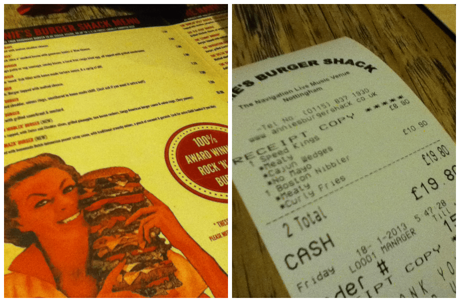 menu and receipt
