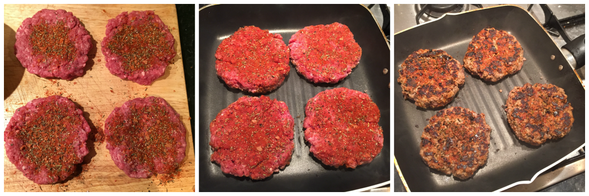 Cooking burgers in a griddle pan