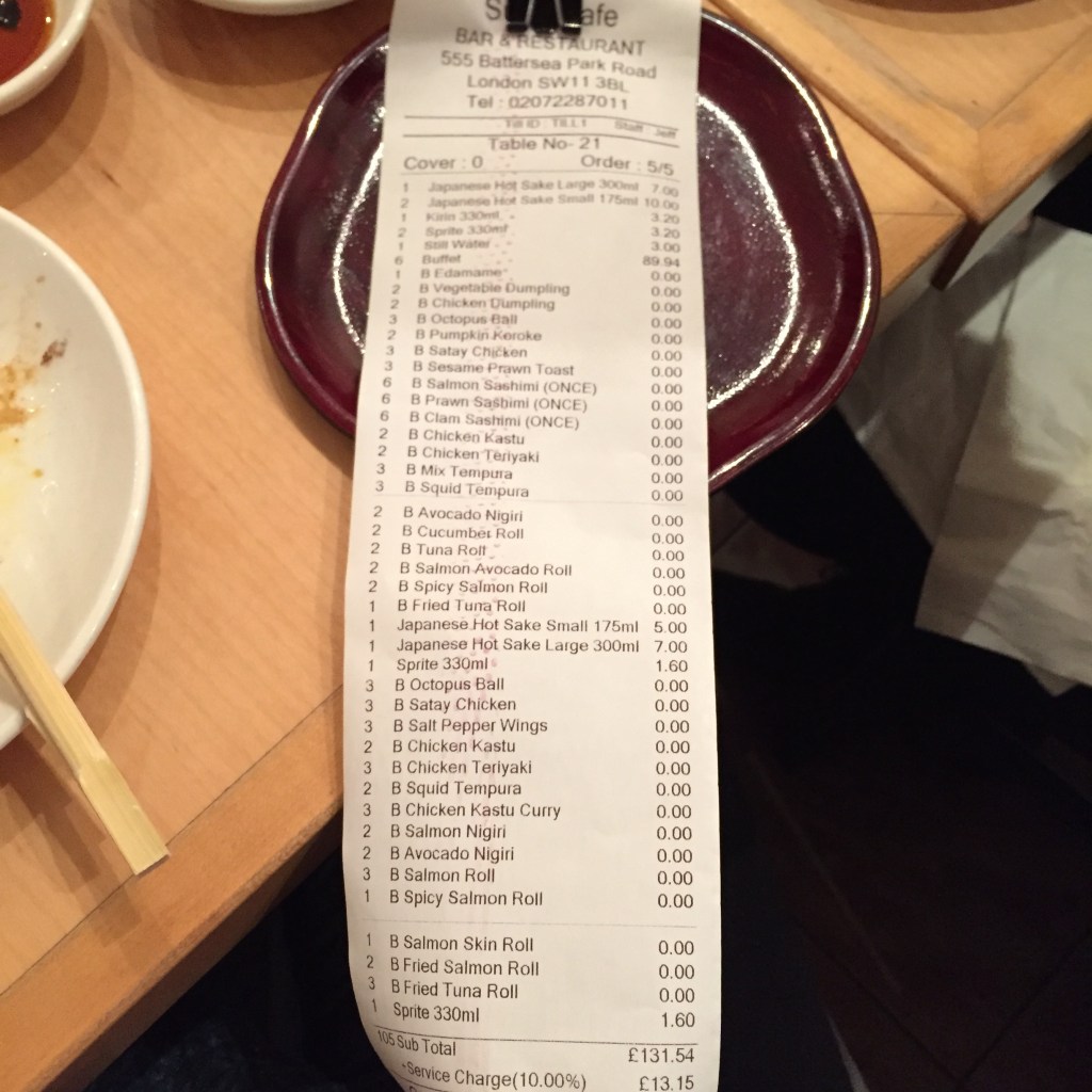 sushi cafe bill