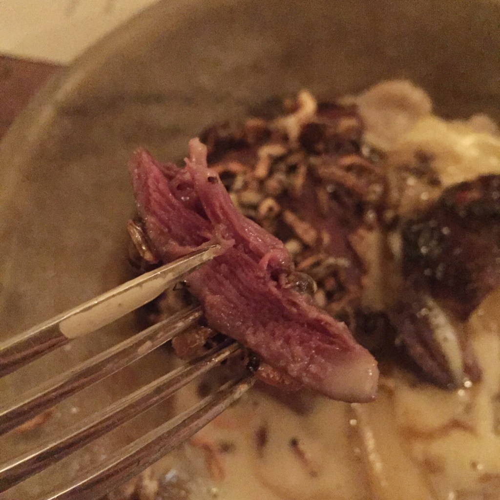 Hay smoked pigeon red meat