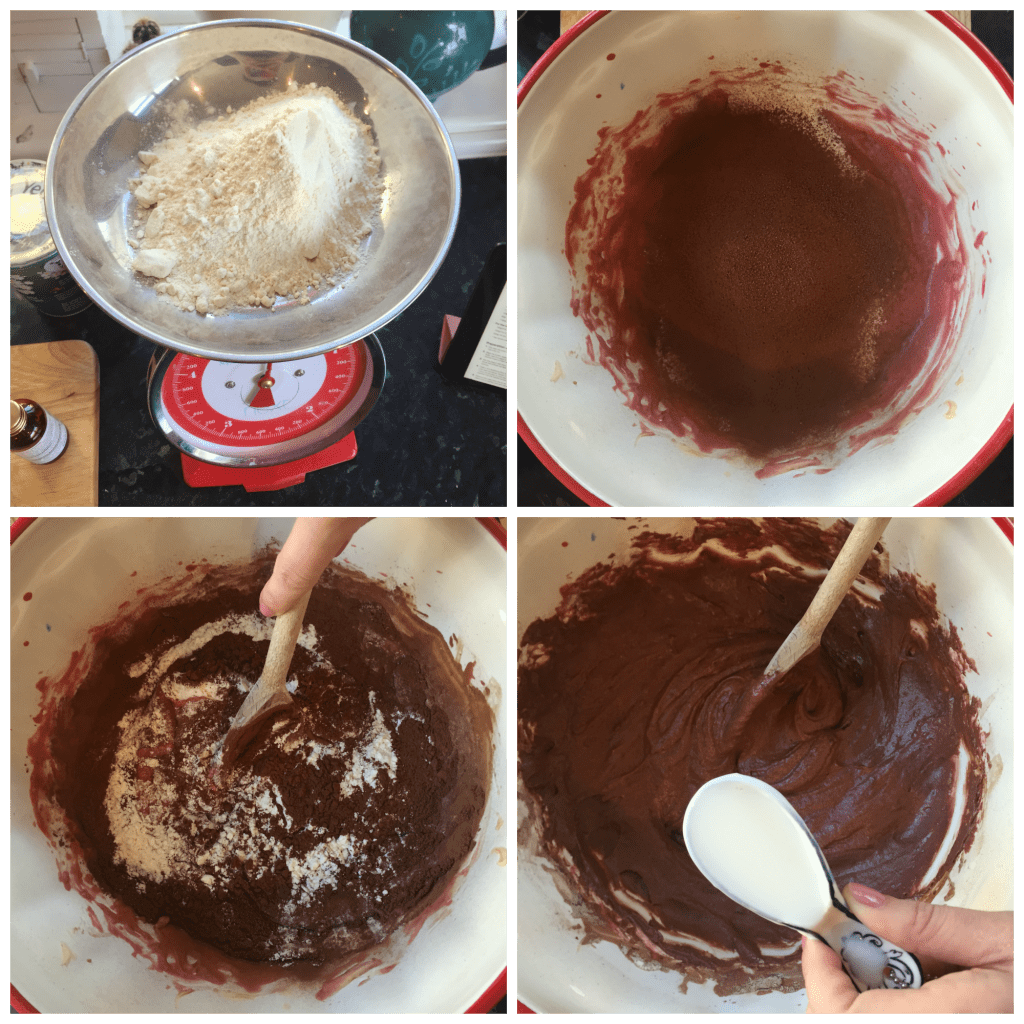 add flour and coco powder to cake mix