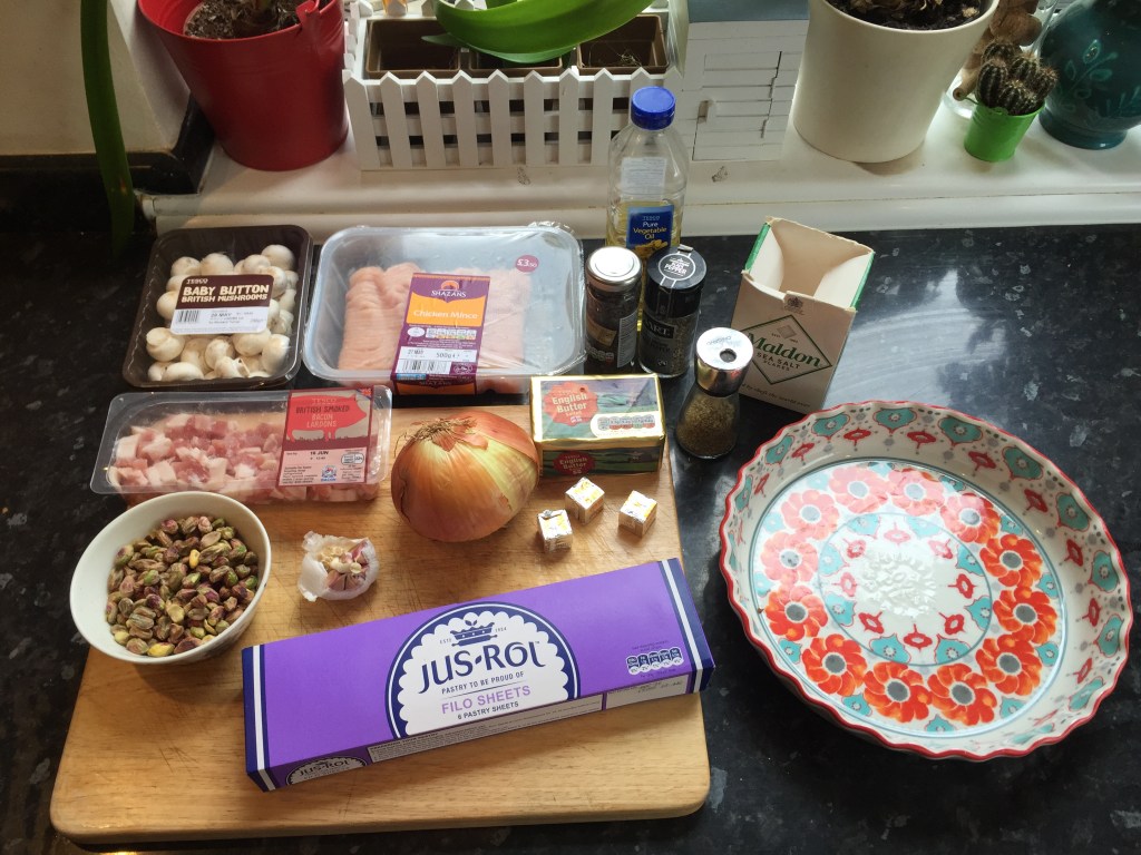 Chicken bacon pistachio pie ingredients