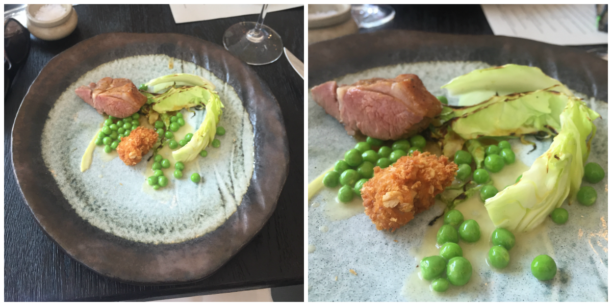 Daphne's Welsh lamp rump, sweetbread, cabbage, peas & preserved lemon