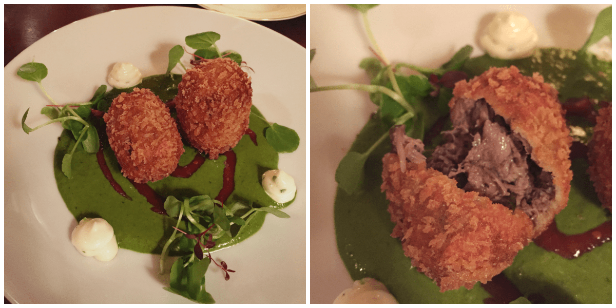 Lamb neck croquettes, mint aioli, lemon spinach