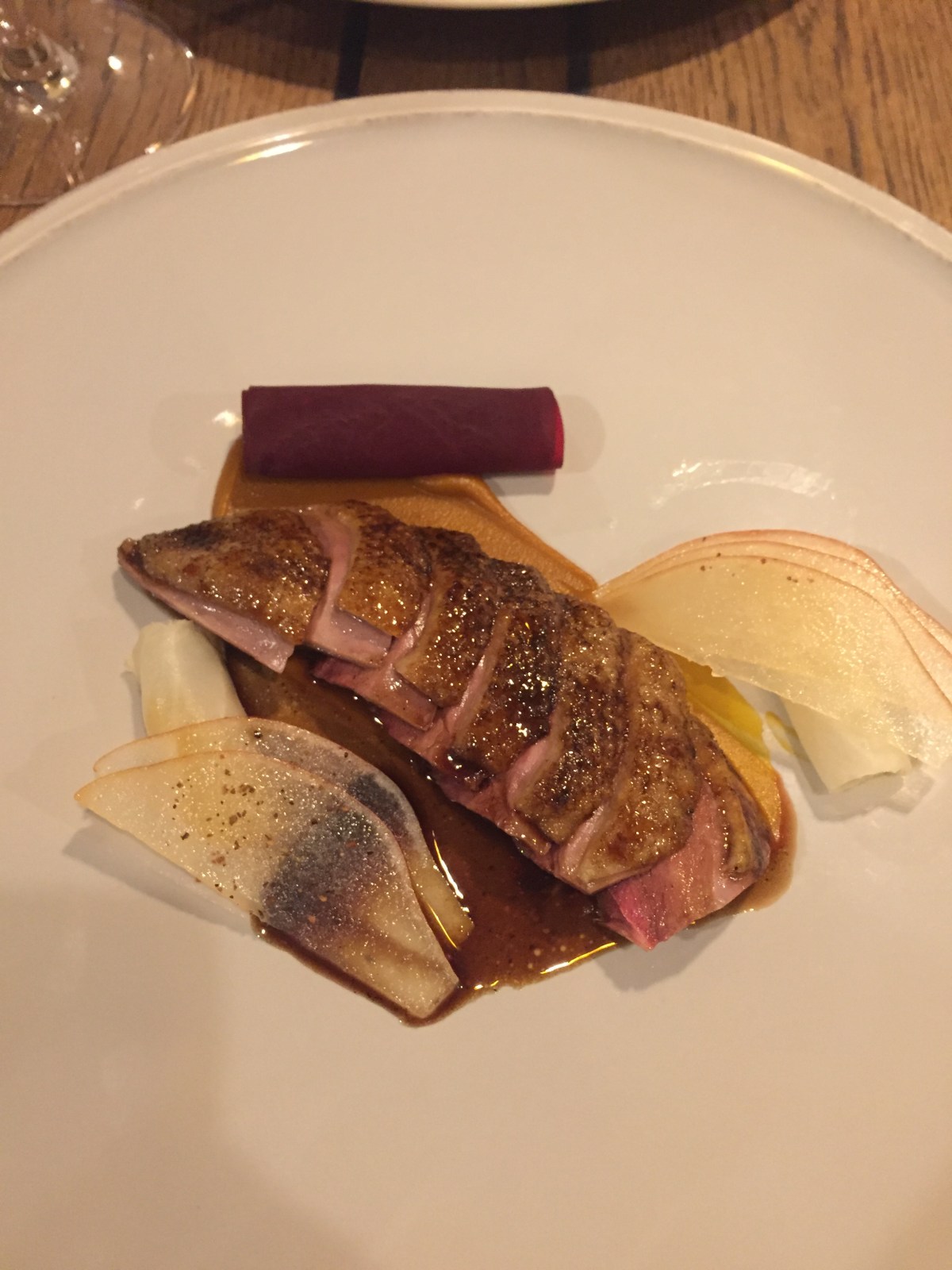 Anglo wild duck with pumpkin and pear