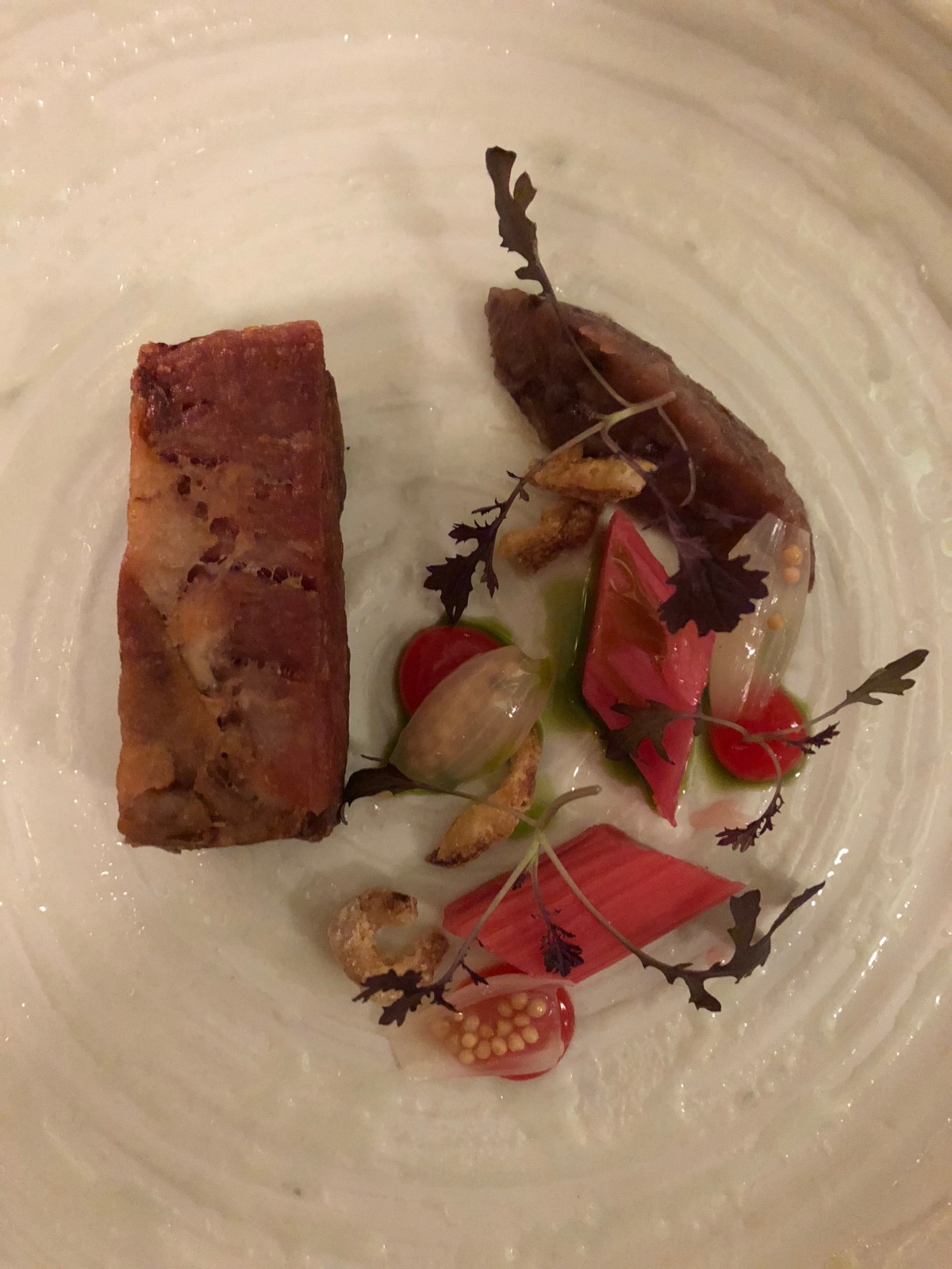 Pressed ham hock and pork cheek, quince, fennel, pickled onion