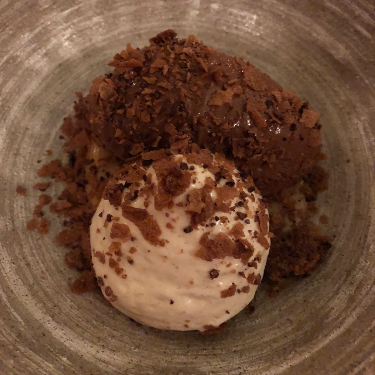 Dark chocolate mousse, banana, salted caramel crumble