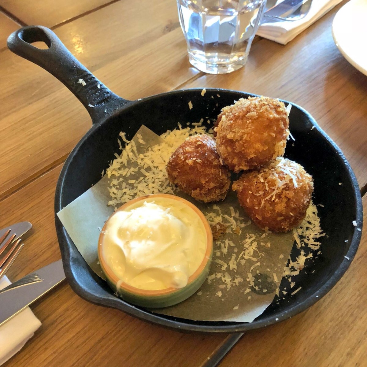 Arancini, nduja, chorizo, taleggio, yogurt